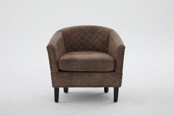English Elm chair Quilted Diamond-Back Accent Chair with Nailhead Trim, Soft Tactile Upholstery & Solid Wood Legs Coffee W3515P326997