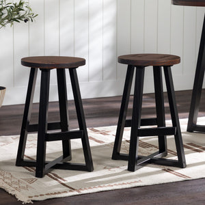 English Elm Walker Edison - Rustic Distressed Solid Wood Round Dining Stool – Mahogany