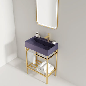 English Elm LOFI Ceramic Integrated Bathroom Vanity 24" with Rectangular Basin, Open Metal Shelf, Easy Clean Gold,Purple W2615S00081