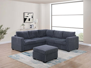 English Elm Beautiful 4-Piece Sectional Set with Ottoman — Plush Corduroy L-Shaped Sofa, Modern Low-Profile Design Dark Gray 39 L x 26 W x 39 H B011S01746