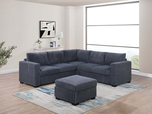 English Elm Beautiful 4-Piece Sectional Set with Ottoman — Plush Corduroy L-Shaped Sofa, Modern Low-Profile Design Dark Gray 39 L x 26 W x 39 H B011S01746