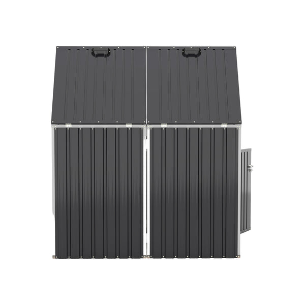 English Elm Garbage Bin Shed Galvanized Steel Enclosure for Two Cans Outdoor Weather Resistant Dark Gray W1598P357714