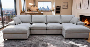 English Elm Sectional with Ottomans Low Profile Modern Minimalist Sofa for Open Living Rooms Beige B2748S00184