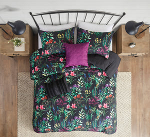 English Elm 5 Piece Tasha Comforter Set Full/Queen with Botanical Floral Print, Hypoallergenic Plush Filling, Antimicrobial Protection Black 13.39 L x 18.5 W x 10.63 H B035128907