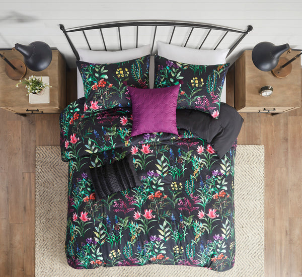 English Elm 5 Piece Tasha Comforter Set Full/Queen with Botanical Floral Print, Hypoallergenic Plush Filling, Antimicrobial Protection Black 13.39 L x 18.5 W x 10.63 H B035128907