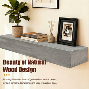 English Elm 72" Solid Cedar Floating Mantel Shelf Rustic Farmhouse Wall Decor with Heavy Duty Support W1390P407426