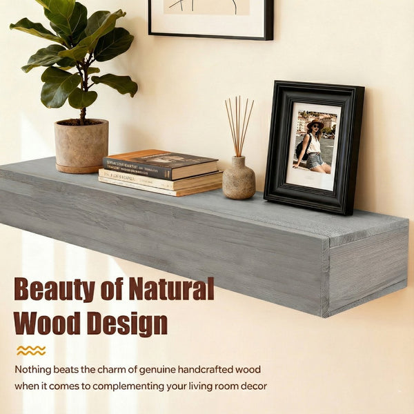 English Elm 72" Solid Cedar Floating Mantel Shelf Rustic Farmhouse Wall Decor with Heavy Duty Support W1390P407426
