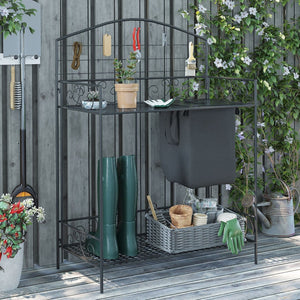 English Elm Outsunny Folding Potting Bench With Built-In Soil Bag, Ergonomic Design & Ample Storage For Gardeners W2225P217245-GIGA