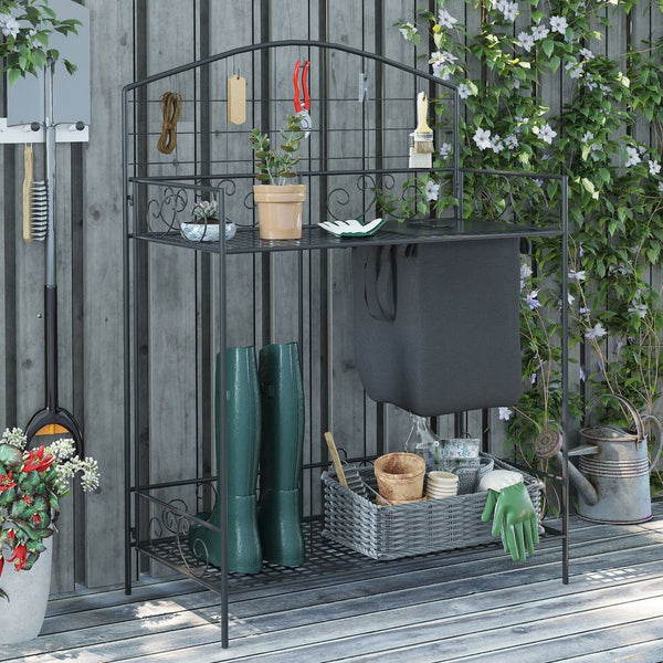 English Elm Outsunny Folding Potting Bench With Built-In Soil Bag, Ergonomic Design & Ample Storage For Gardeners W2225P217245-GIGA