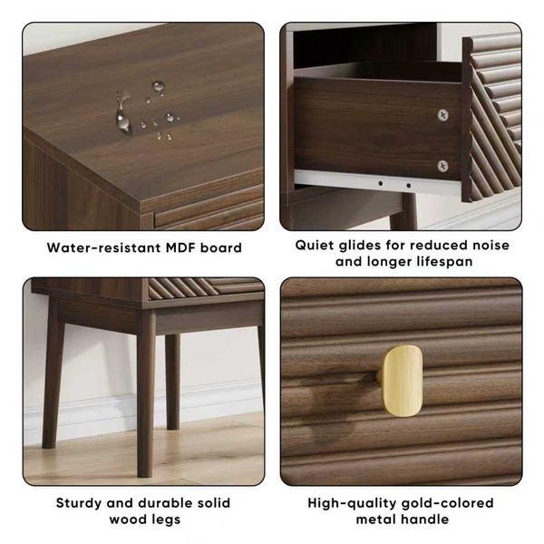 English Elm Medieval-modern Walnut Nightstand Set with Gold Handles Elegant Bedroom Storage Pair W1706P318059