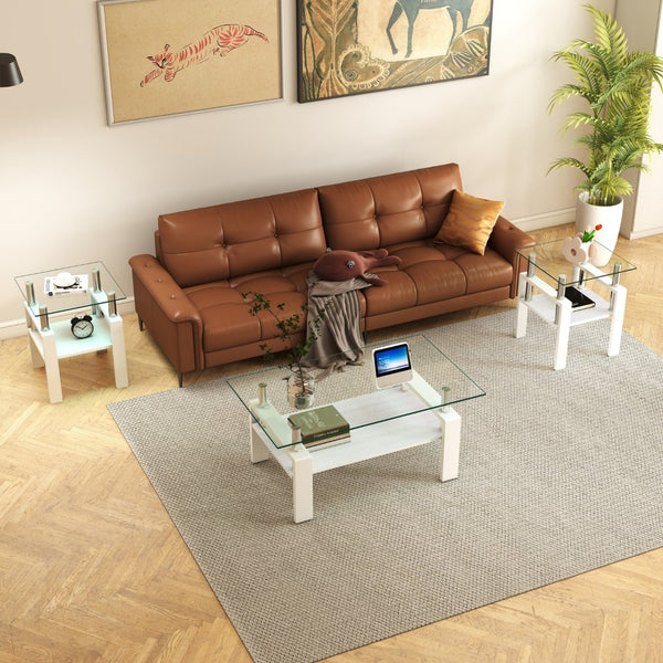 English Elm Set Of 2 Modern Square Side Tables - Sleek Tempered Glass & Mdf For Stylish Living Room Decor W241P300308-GIGA