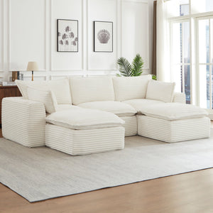 English Elm Cloud Corduroy Sectional Sofa Plush Modular L Shape Couch with Ottoman for Living Room W2339S00138