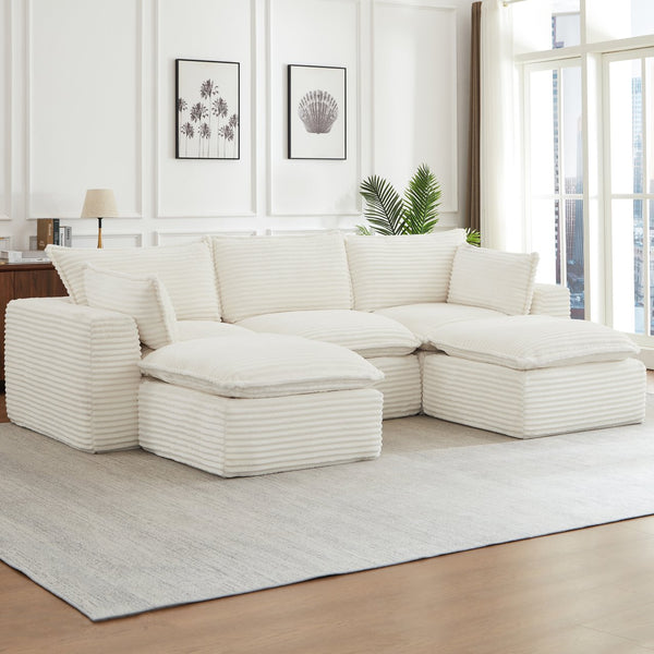 English Elm Cloud Corduroy Sectional Sofa Plush Modular L Shape Couch with Ottoman for Living Room W2339S00138
