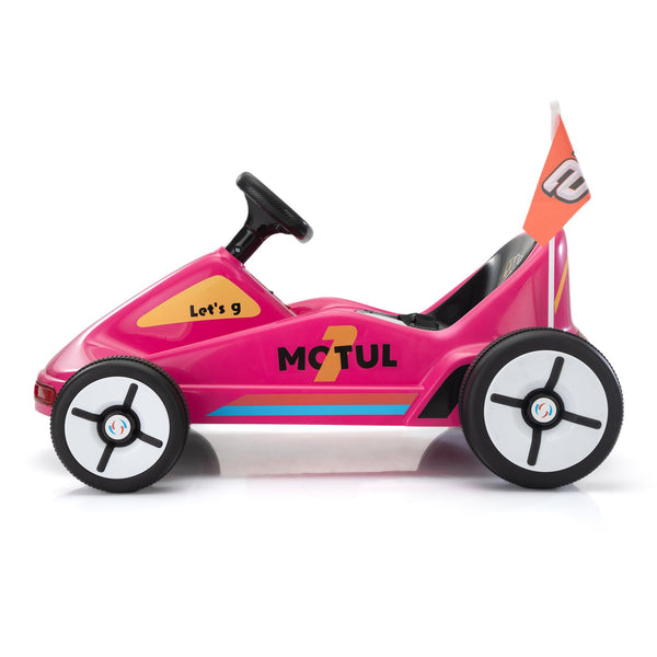 English Elm 12v Kids Electric Go Kart with Parental Remote Dual Motors Led Bluetooth Pedal Rose Red W2181P201029