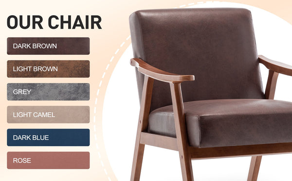 English Elm Mid-Century curved armchair with solid wood frame, extra-thick backrest, comfy lounge seat for home decor Dark Brown W2200P186179