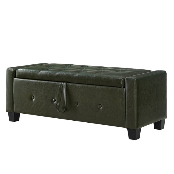 English Elm 48" Storage Ottoman Bench with Tufted Faux Leather Upholstery, Solid Wood Frame & 300lb Capacity Dark Green W1097P338777