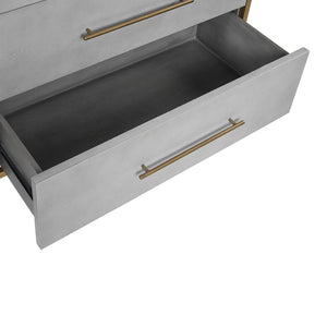 Sunpan VENICE Dresser - Luxurious Grey Shagreen Six-Drawer Storage with Antique Brass Accents for Glam Spaces 105441