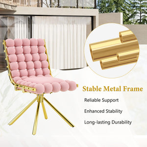 English Elm Cream Dutch Velvet Swivel Chair Tufted Bubble Backrest Glam Armless Accent Seat Gold,Pink W3875P448020