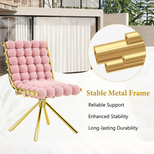 English Elm Cream Dutch Velvet Swivel Chair Tufted Bubble Backrest Glam Armless Accent Seat Gold,Pink W3875P448020