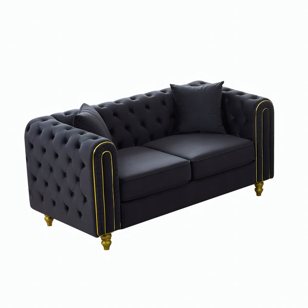 English Elm 63" Chesterfield Velvet Loveseat Button Tufted with Gold Legs for Glam Living Rooms W3373S00081