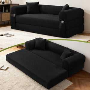 English Elm Convertible Corduroy Sleeper Sofa Queen Fold Out Bed with Dual Storage Pockets Dark Gray W3396P483183