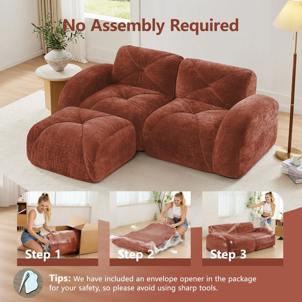 English Elm L-shaped Velvet Sectional Sofa Tufted Modular Design with High Density Foam Boneless Build Red+Brown W714S01594