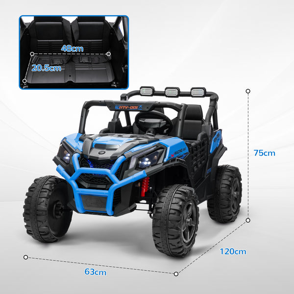 English Elm Qaba 24v Two Seat Kids Ride on Car with Dual Motors Spring Suspension Remote Blue W2225P249873