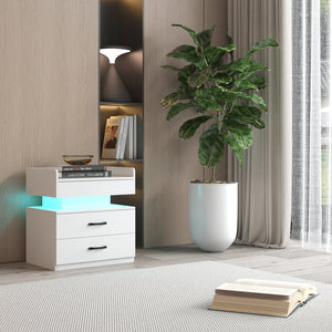 English Elm 1 Set Led Strip Nightstand with 2 Drawers Open Shelf Contemporary Bedside Storage White W578P462505