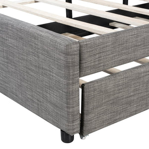 English Elm Queen Linen Upholstered Platform Bed with Brick Textured Headboard and Pull Out Trundle SF000004AAE-1