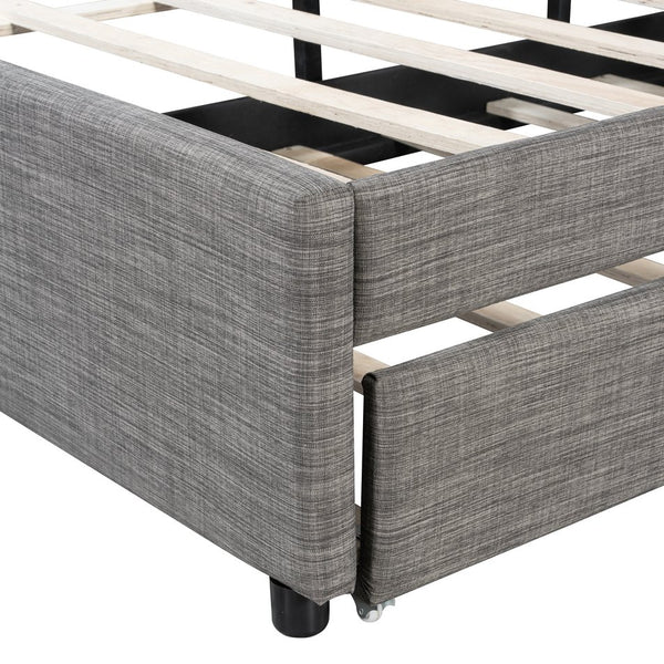 English Elm Queen Linen Upholstered Platform Bed with Brick Textured Headboard and Pull Out Trundle SF000004AAE-1