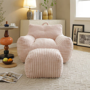 English Elm Giant Plush Bean Bag Chair with Armrests and Footstool for Ultimate Comfort, Durable Corduroy Lounge Sofa Pink W1117P309393