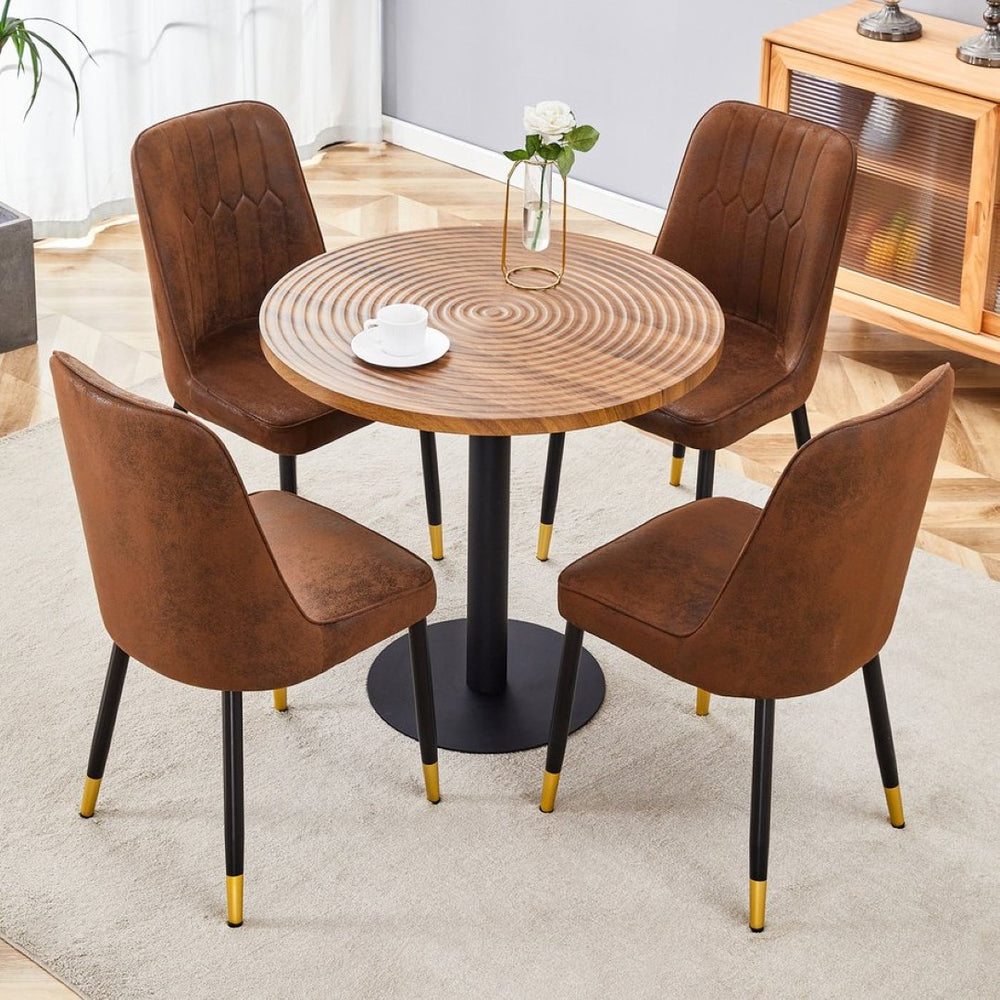 English Elm Table Set: 31.5" Dark Wood Grain Round Dining Table & 4 Brown Tech-Fabric Chairs For Small Spaces W1151S02482-GIGA