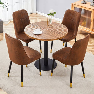 English Elm Table Set: 31.5" Dark Wood Grain Round Dining Table & 4 Brown Tech-Fabric Chairs For Small Spaces W1151S02482-GIGA