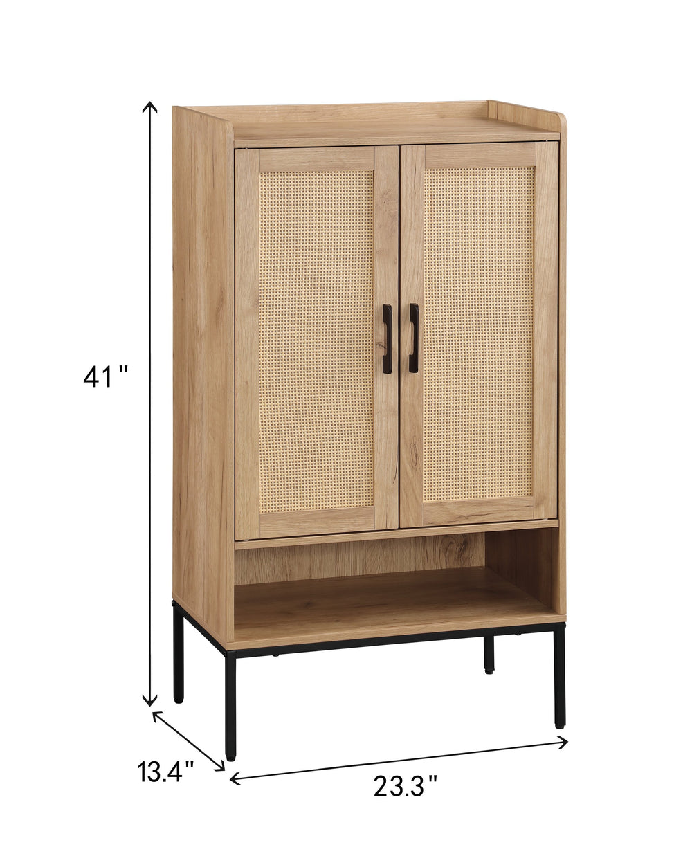 English Elm Shoe Cabinet with Rattan Doors 5-Tier Wooden Shoe Organizer Black+Natural — Ventilated Boho Storage for Entryway W3151P345852