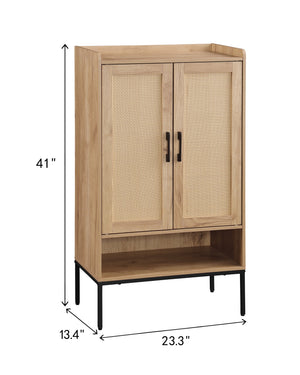 English Elm Shoe Cabinet with Rattan Doors 5-Tier Wooden Shoe Organizer Black+Natural — Ventilated Boho Storage for Entryway W3151P345852