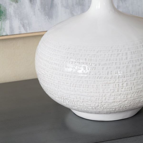 Crestview Collection 28.25"H Elegant Ceramic Table Lamp Set With Textured Design & White Linen Shade For Ambient Lighting   Cvap3127