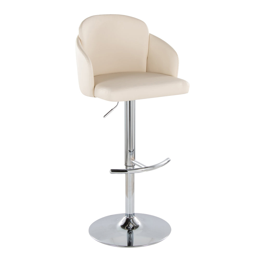 English Elm Dahlia Contemporary Adjustable Barstools In Chrome & Cream Faux Leather - Set Of 2 For Modern Spaces B202S00811