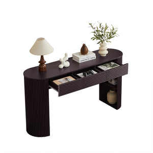 English Elm [video] Retro Fluted Console Table with 3 Drawers Open Niche Mid-century Entryway Espresso N759P283616D