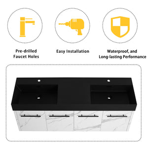 English Elm 60 Inch Wall-Mounted Bathroom Vanity With Double Black Resin Sink – Modern, Durable & Stylish Design W999S00255