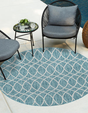 Unique Loom Outdoor Trellis Gitter Machine Made Trellis Rug Light Aqua, Ivory 10' 0" x 10' 0"