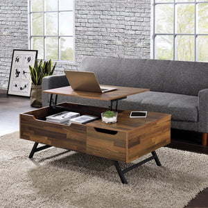 English Elm Walnut Lift-Top Coffee Table with Hidden Storage and Single Drawer — Modern Walnut Finish, 48" Wide B062P209120