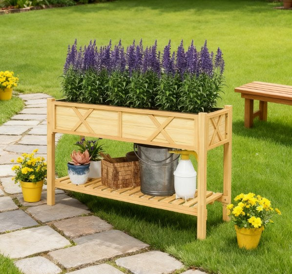 English Elm Outdoor Raised Planter Box with Drainage Reservoir for Herbs Vegetables Balcony T3971P422310