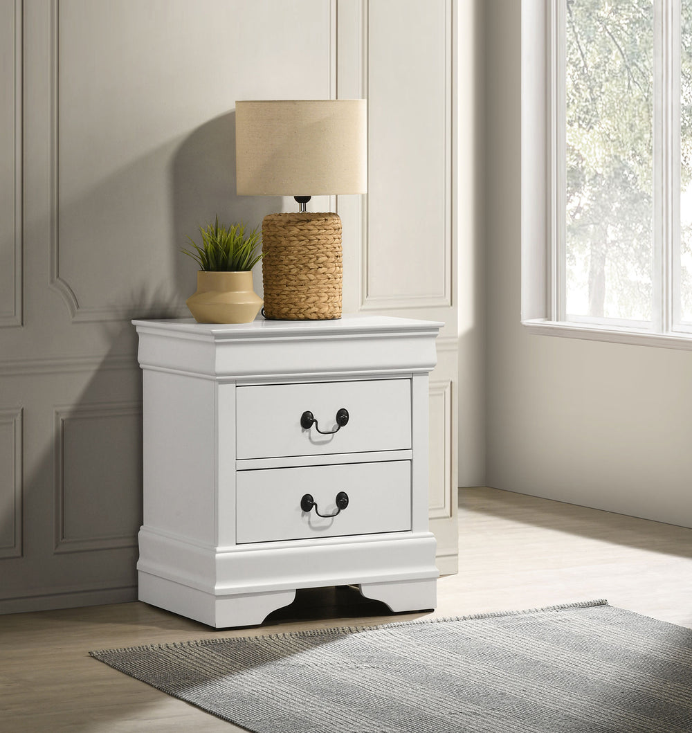 English Elm 2-drawer Nightstand White Lacquer Finish Bracket Feet Molded Trim Bedroom Storage B016P453459