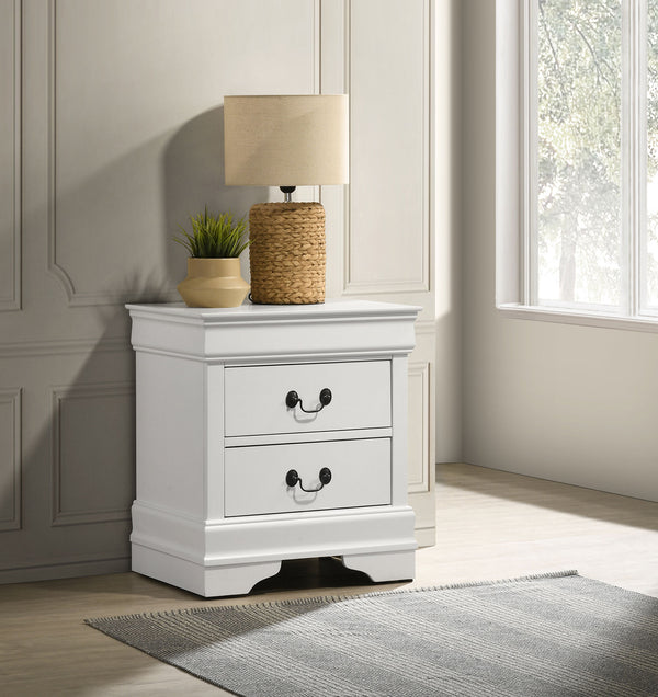 English Elm 2-drawer Nightstand White Lacquer Finish Bracket Feet Molded Trim Bedroom Storage B016P453459