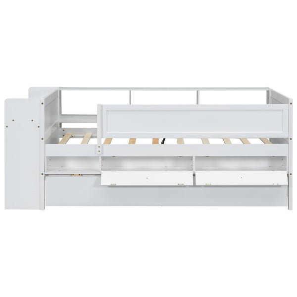 English Elm Multi-functional Twin Daybed with Trundle Desk Usb Charging Pine Wood Storage GX000462AAK