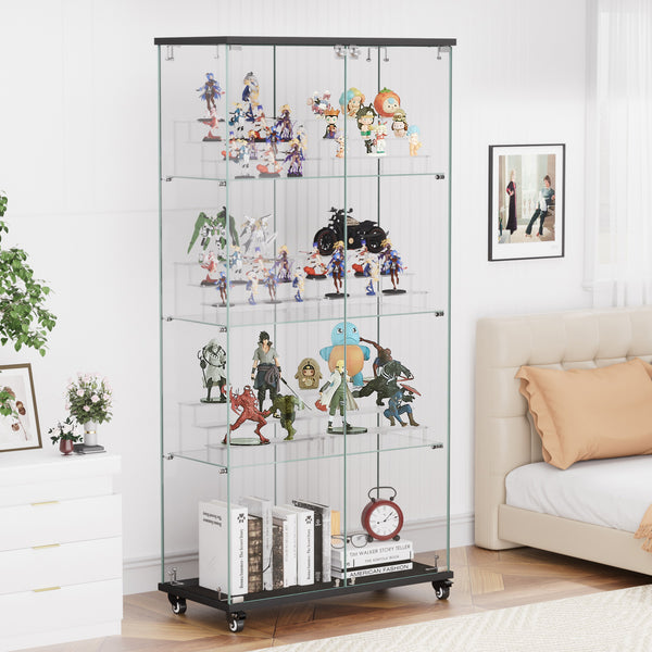 English Elm 4 Tier Glass Display Cabinet - Secure Double Door Showcase With 6 Acrylic Shelves For Modern Spaces W1668P241906