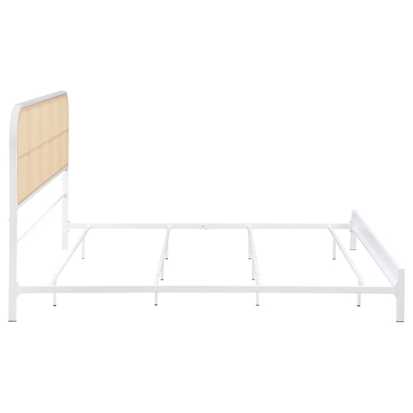 English Elm Kenneth White Steel Eastern King Bed with Woven Cane Rattan Headboard for Coastal Rooms B062P440083