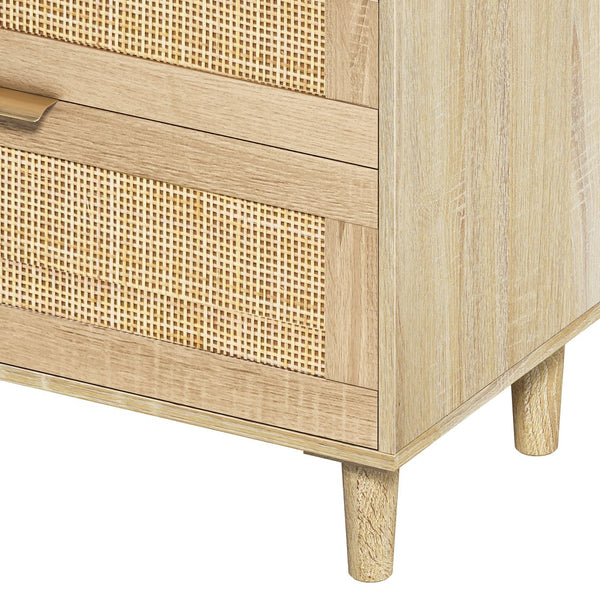 English Elm 59" Rattan Dresser with 6 Spacious Drawers, Stylish Woven Texture, Metal Handles & Wood Legs for Bedroom Natural W757P209511