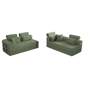 English Elm L Shaped Corduroy Sectional Sofa Converts to Sleeper Bed Space Saving Modular Couch Grayish Green W5532S00006