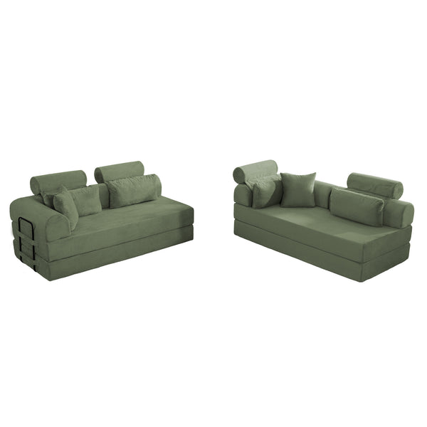 English Elm L Shaped Corduroy Sectional Sofa Converts to Sleeper Bed Space Saving Modular Couch Grayish Green W5532S00006